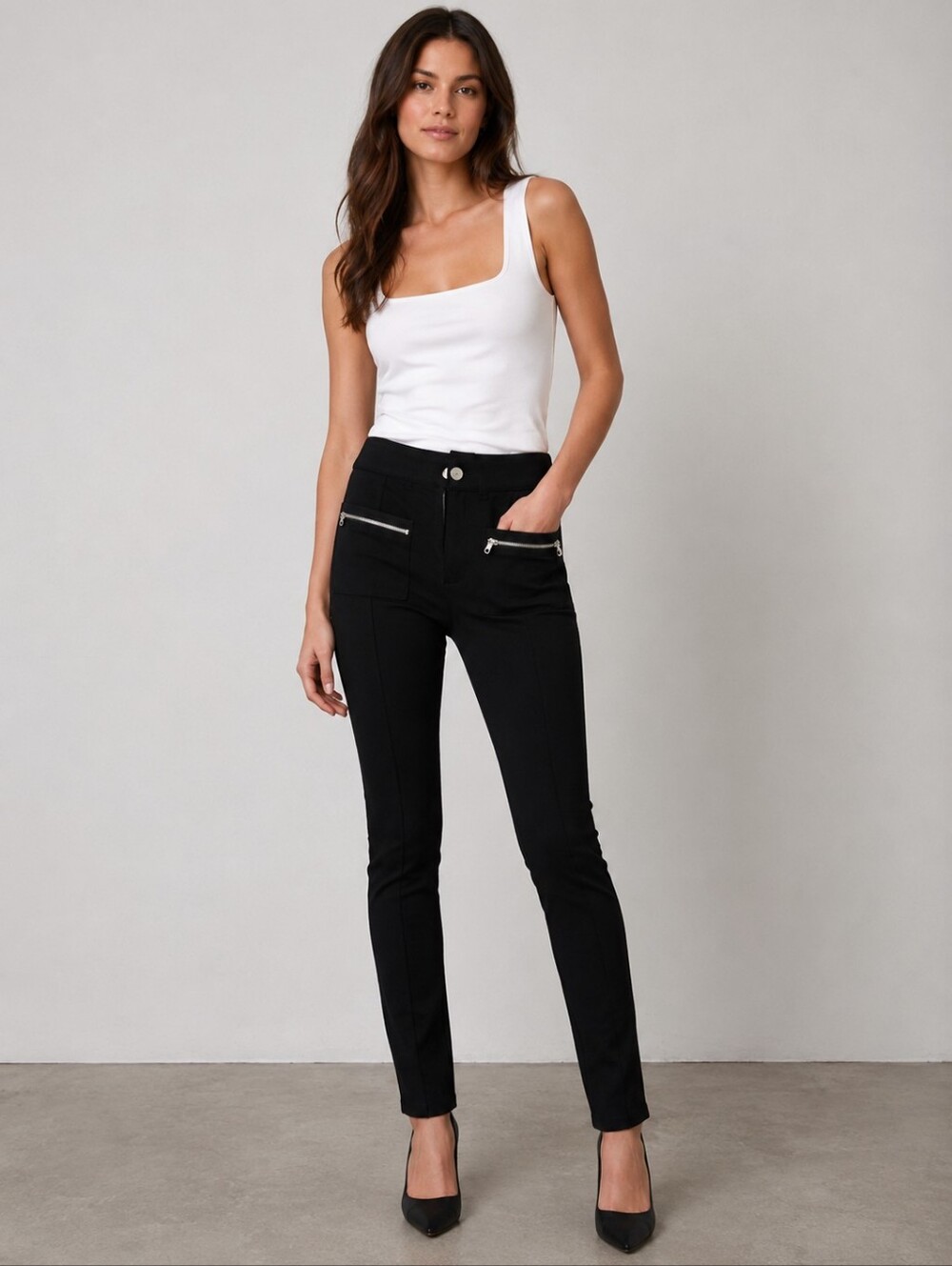 Diesel Black Straight Leg Stretch High Rise Zipped Pockets Women's Pants Size 12